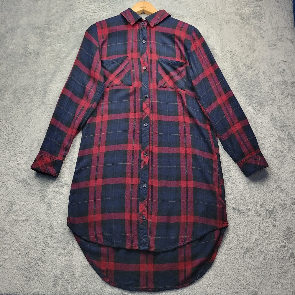 Rails Womens Shirt Dress Size Small Flannel Plaid Long Sleeve BELT MISSING